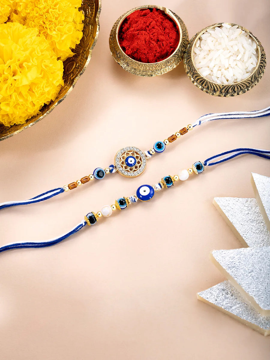 Evil Eye Charm Rakhi Pair with Beads