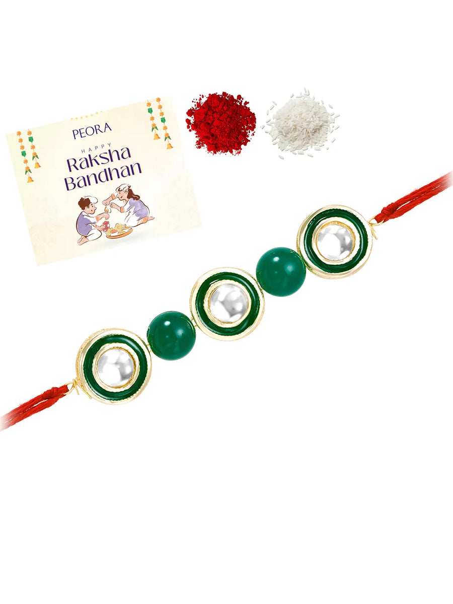 Round Kundan & Beads Rakhi for Bhai