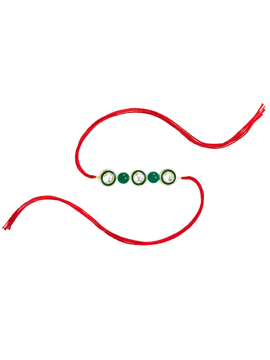 Round Kundan & Beads Rakhi for Bhai