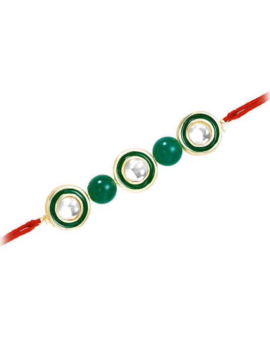 Round Kundan & Beads Rakhi for Bhai