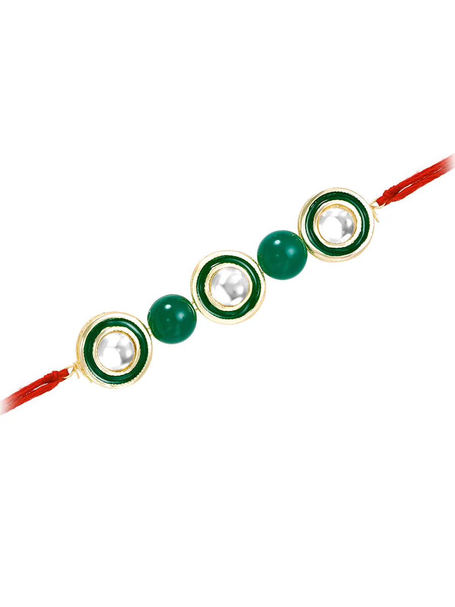 Round Kundan & Beads Rakhi for Bhai