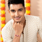 Round Kundan & Beads Rakhi for Bhai