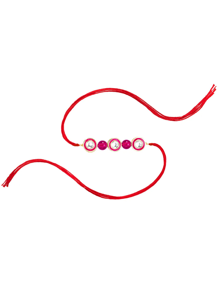 Round Kundan & Beads Rakhi for Bhai