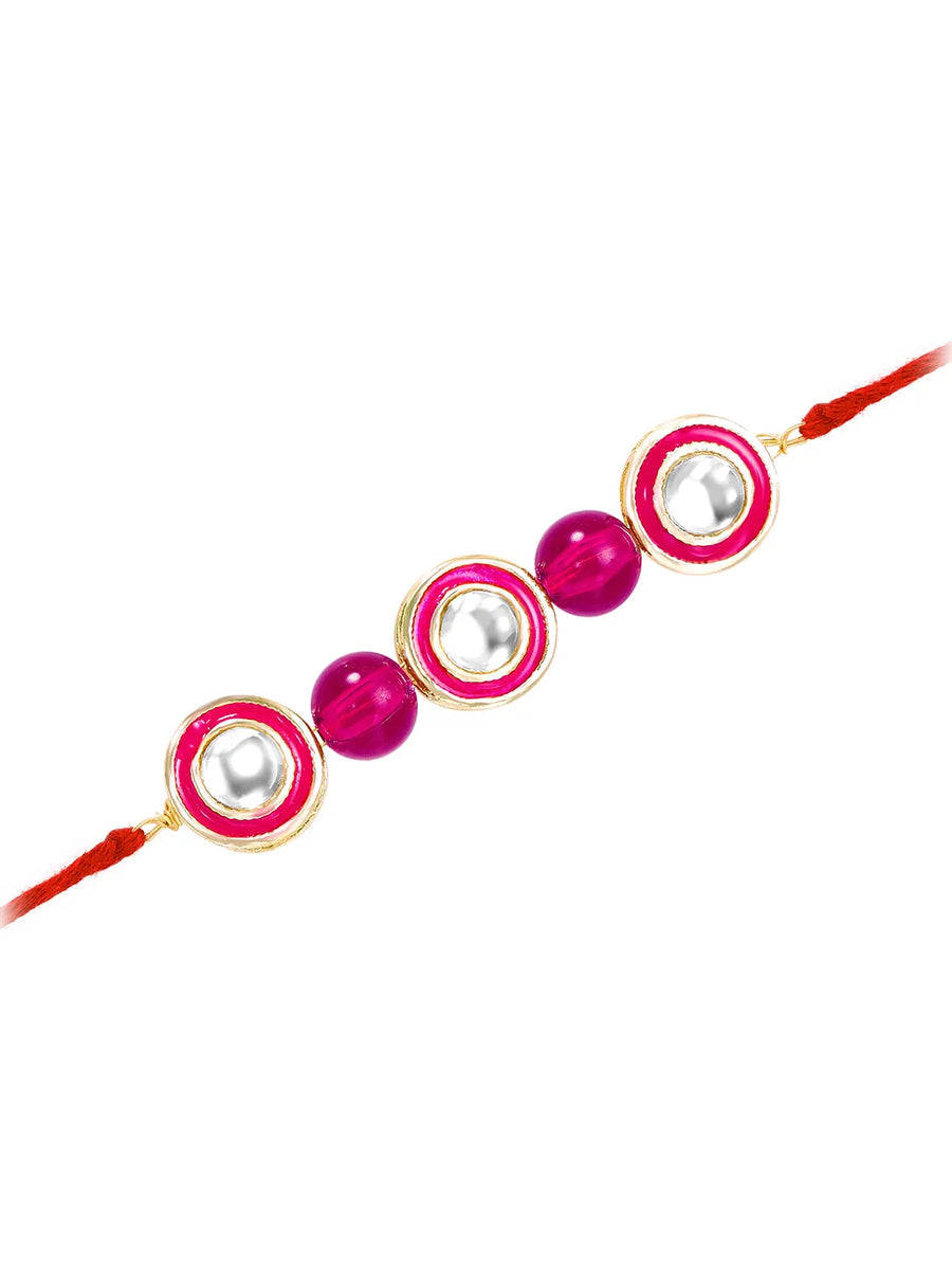 Round Kundan & Beads Rakhi for Bhai