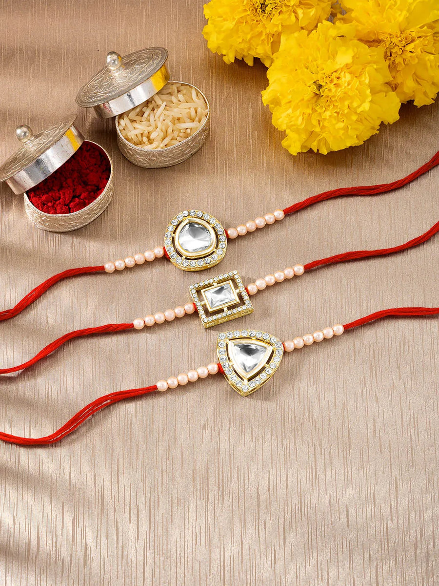 Peora Shiny Beads & Crystal Trio Rakhi Set