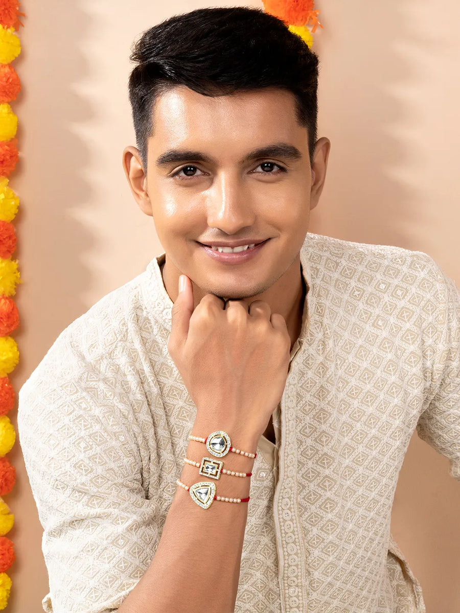 Peora Shiny Beads & Crystal Trio Rakhi Set