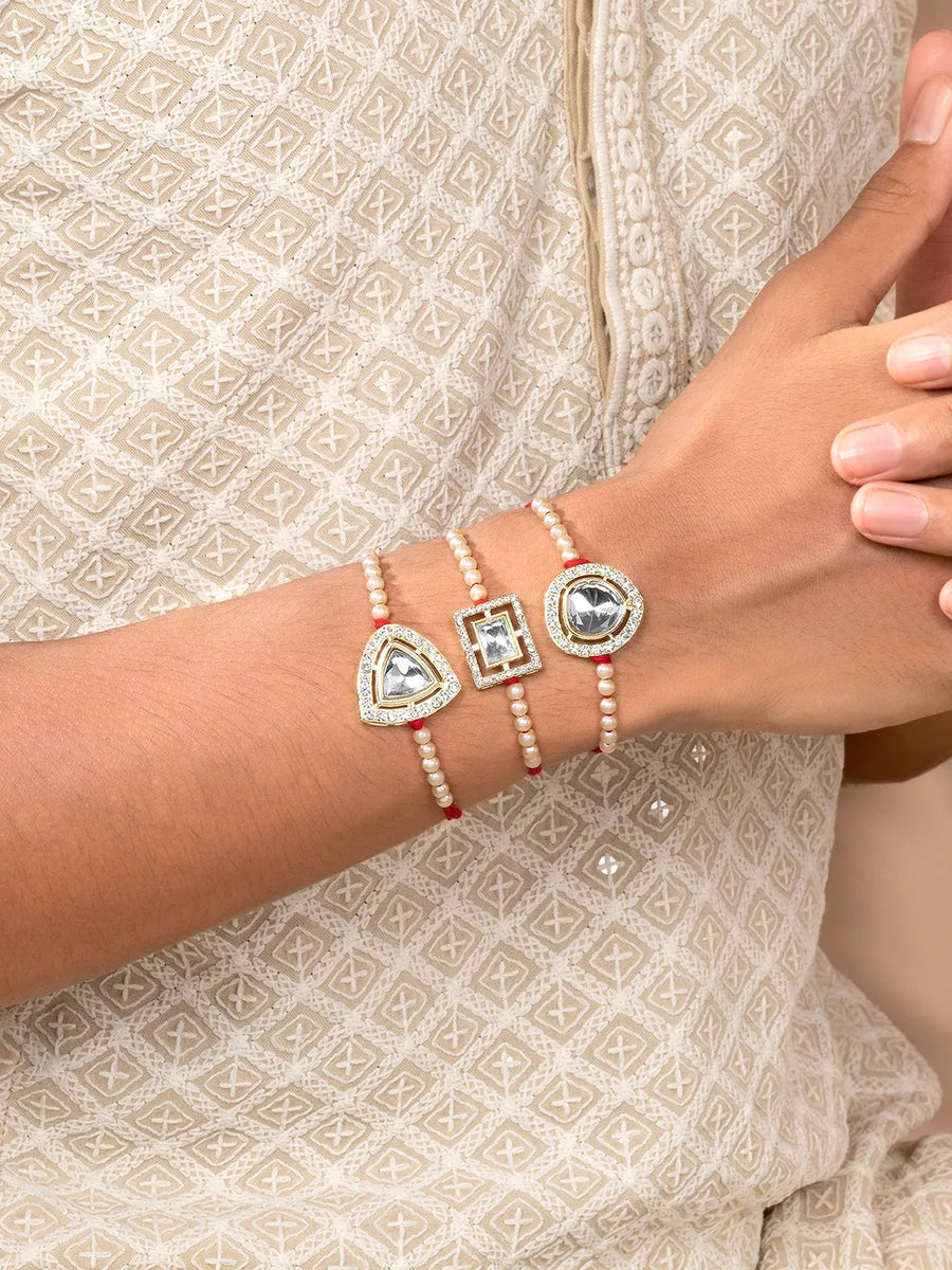 Peora Shiny Beads & Crystal Trio Rakhi Set