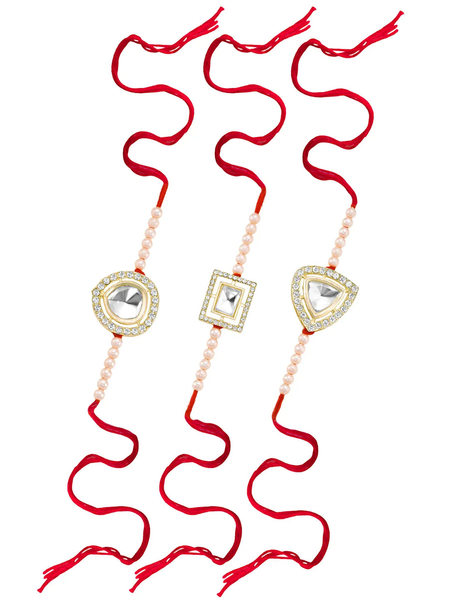 Peora Shiny Beads & Crystal Trio Rakhi Set