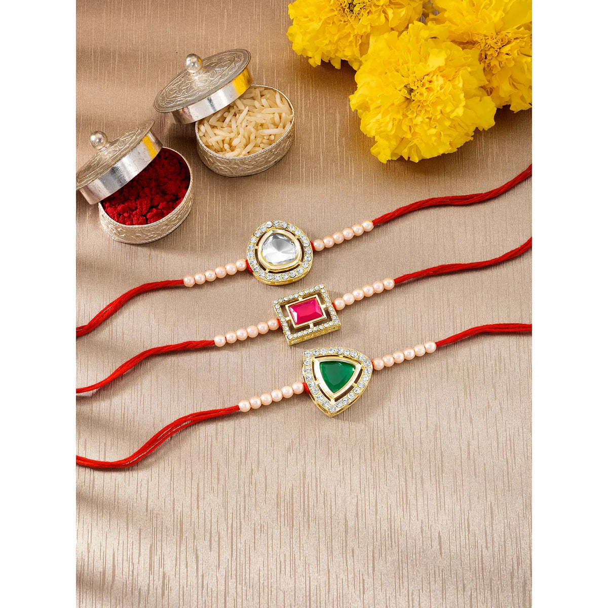 Peora Triple Charm Crystal Beads Rakhis