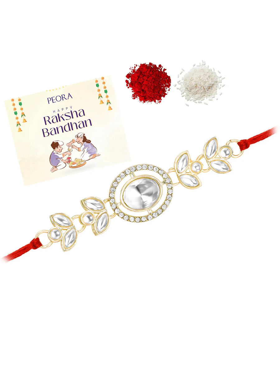 Oval CZ & Crystal Rakhi with Floral Grace