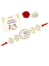 Oval CZ & Crystal Rakhi with Floral Grace