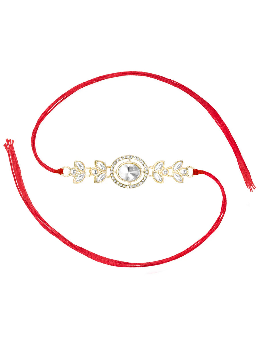 Oval CZ & Crystal Rakhi with Floral Grace