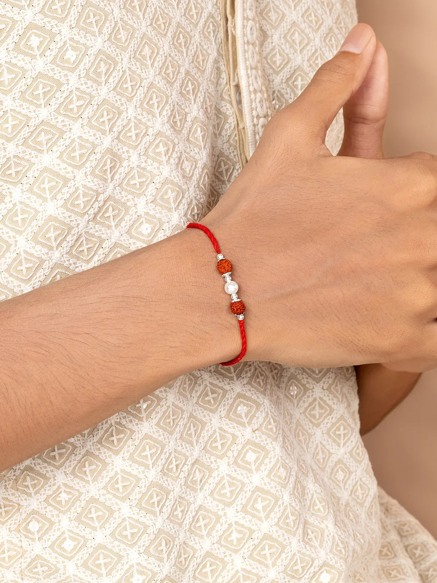 Silver Tied Rudraksh Rakhi Thread