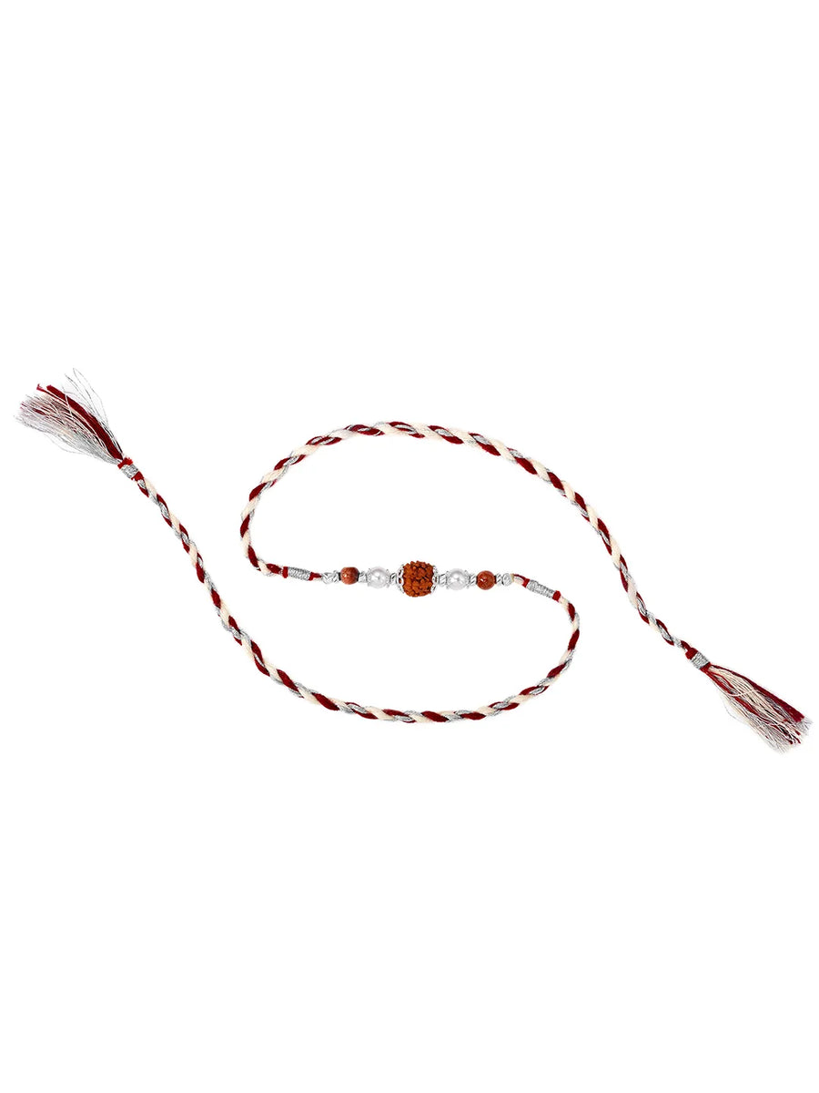 Spiritual Pearl Rudraksh Silver Rakhi