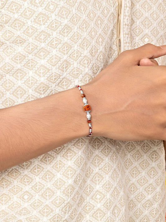 Spiritual Pearl Rudraksh Silver Rakhi