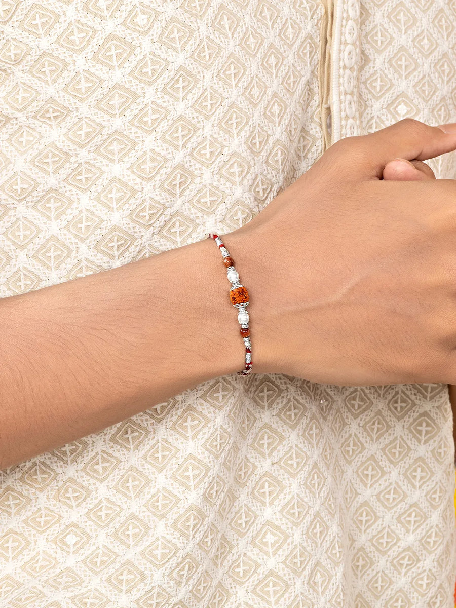 Spiritual Pearl Rudraksh Silver Rakhi