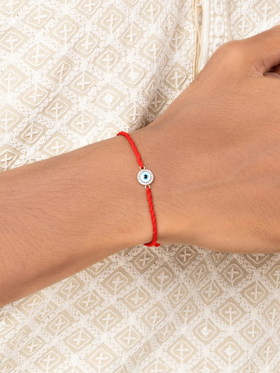 925 Silver Thread Rakhi with Evil Eye