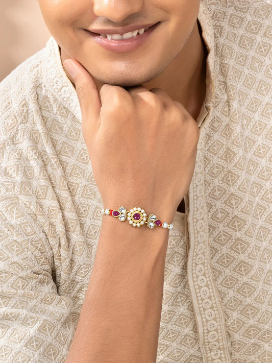 Peora Kundan Pearl Rakhi for Raksha Bandhan
