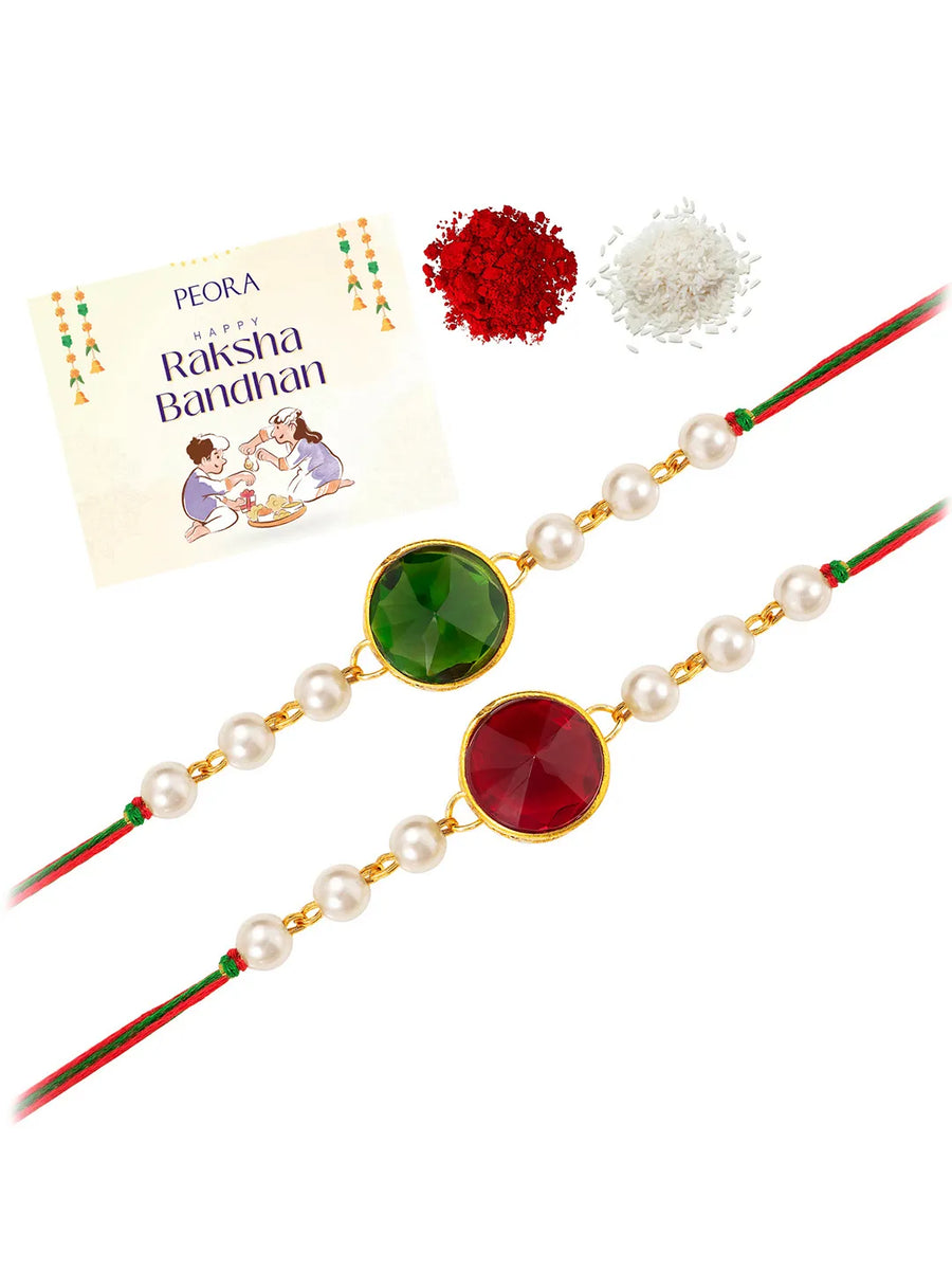 Peora Crystal & Pearl Link Thread Rakhi