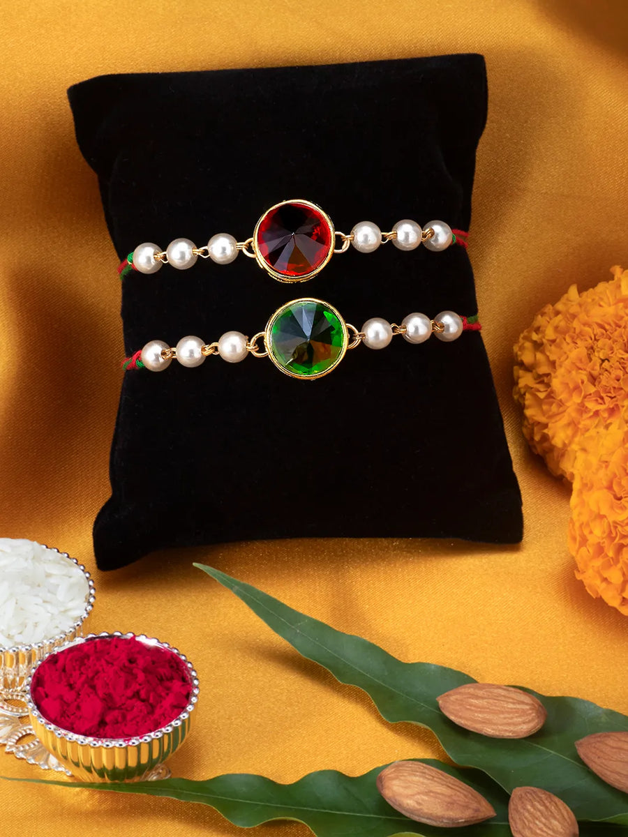 Peora Crystal & Pearl Link Thread Rakhi
