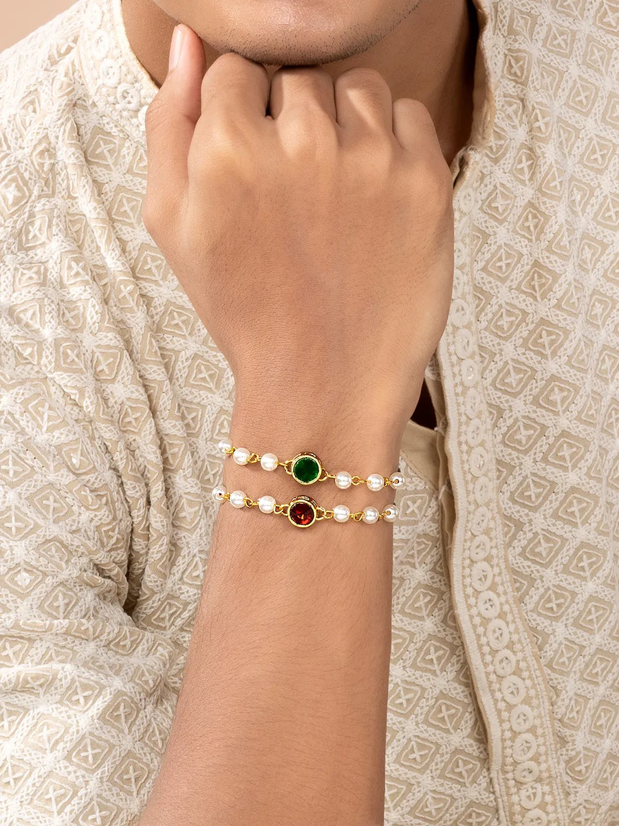 Peora Crystal & Pearl Link Thread Rakhi