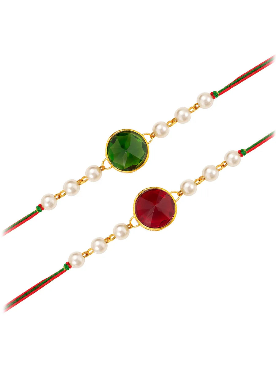 Peora Crystal & Pearl Link Thread Rakhi