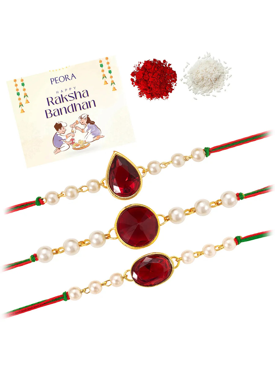 Peora Pearl Shine & Crystal Charm Rakhis