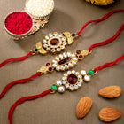 Peora Royal KundanMotif Rakhi Set of 3