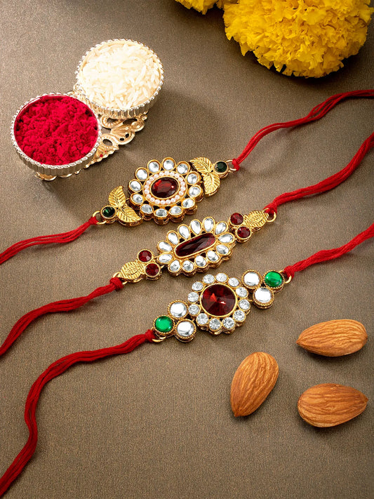 Peora Royal KundanMotif Rakhi Set of 3