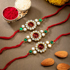 Peora Triple Kundan Round Rakhi Set