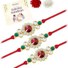 Peora Triple Kundan Round Rakhi Set