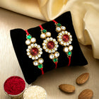 Peora Triple Kundan Round Rakhi Set
