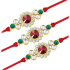 Peora Triple Kundan Round Rakhi Set