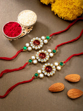 Peora Triple Kundan Round Rakhi Set
