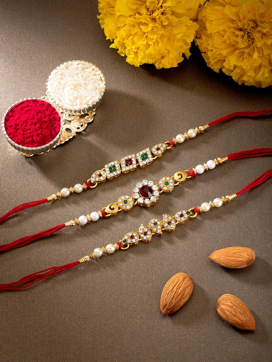 Peora Handcrafted Pearl Crystal Rakhi Set