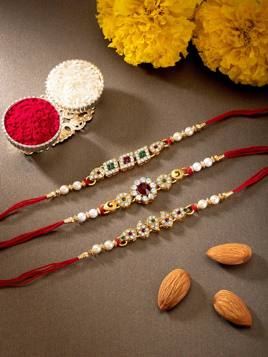 Peora Handcrafted Pearl Crystal Rakhi Set
