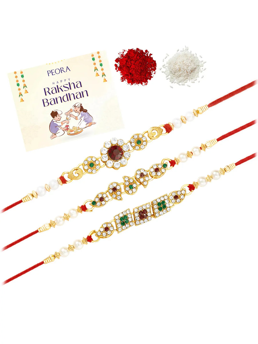 Peora Handcrafted Pearl Crystal Rakhi Set