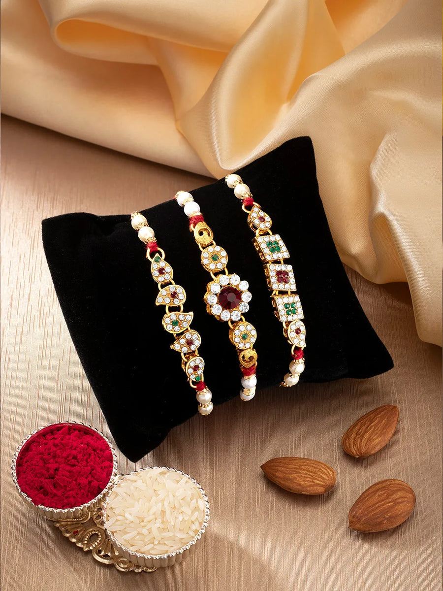 Peora Handcrafted Pearl Crystal Rakhi Set