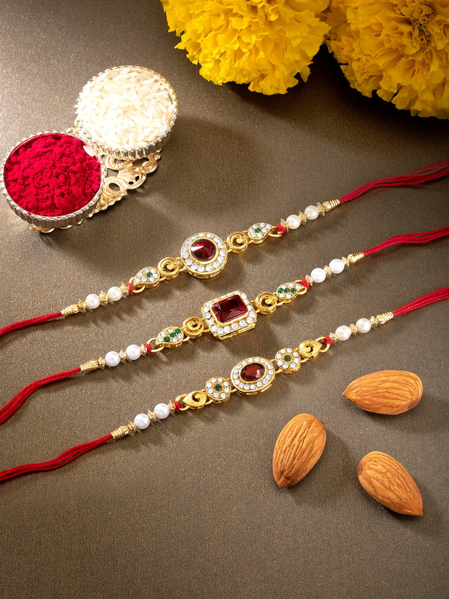 Peora Sparkling Crystal Pearl Rakhi Thread Set