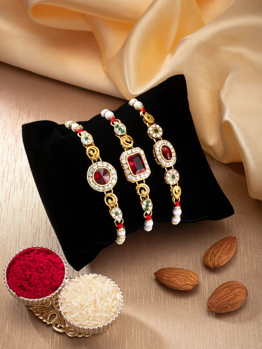 Peora Sparkling Crystal Pearl Rakhi Thread Set
