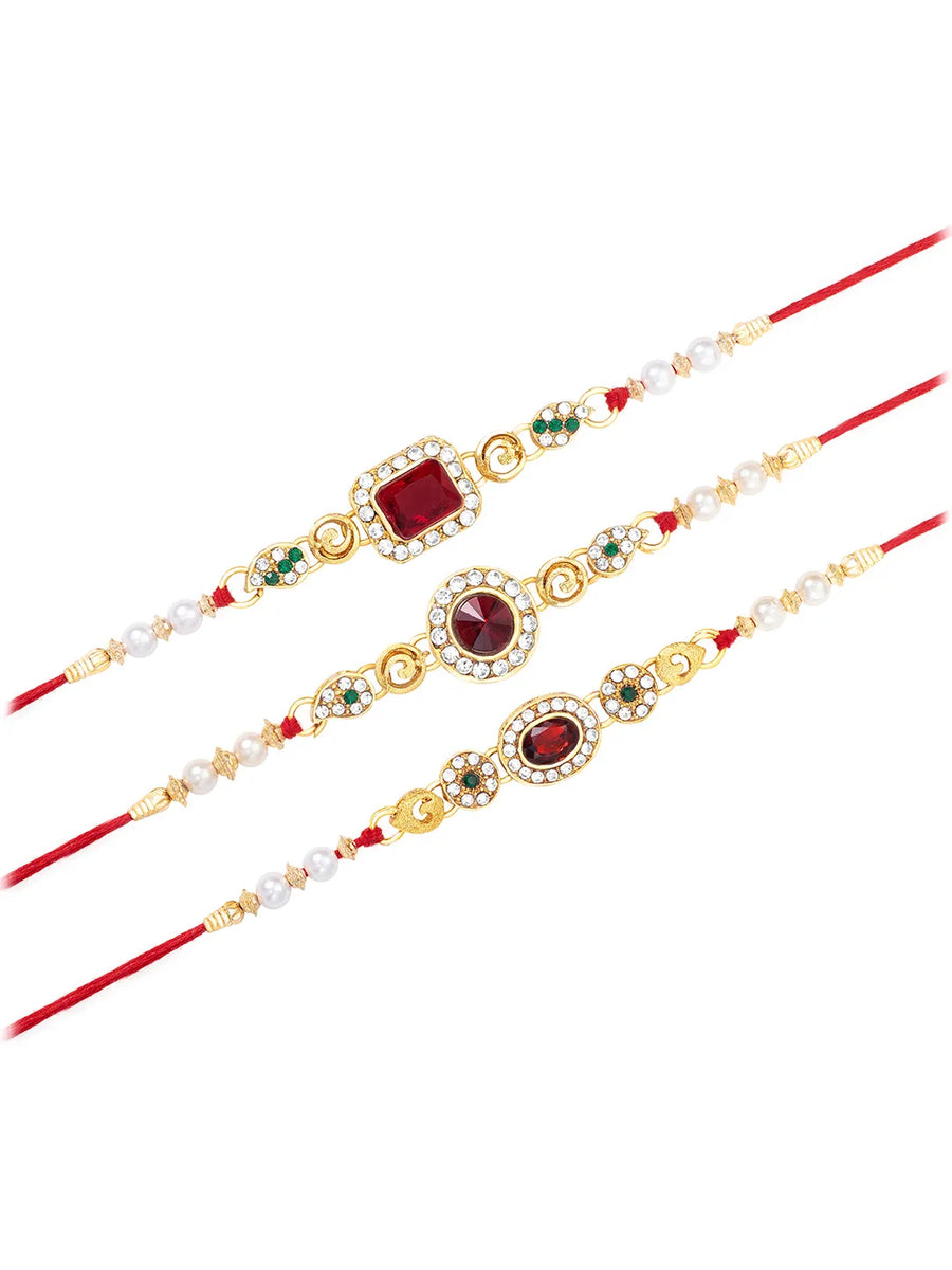 Peora Sparkling Crystal Pearl Rakhi Thread Set