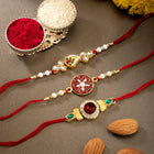 Peora Kundan Work Rakhi Trio with Kundan & Pearl