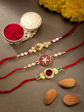 Peora Kundan Work Rakhi Trio with Kundan & Pearl