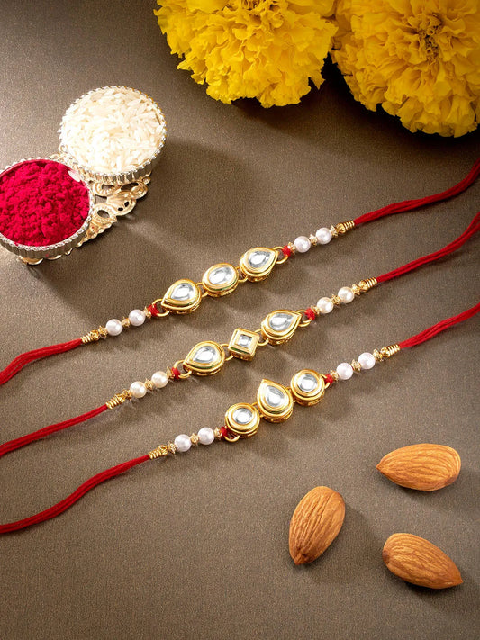 Peora Graceful Kundan Set of 3 Pearl Rakhi