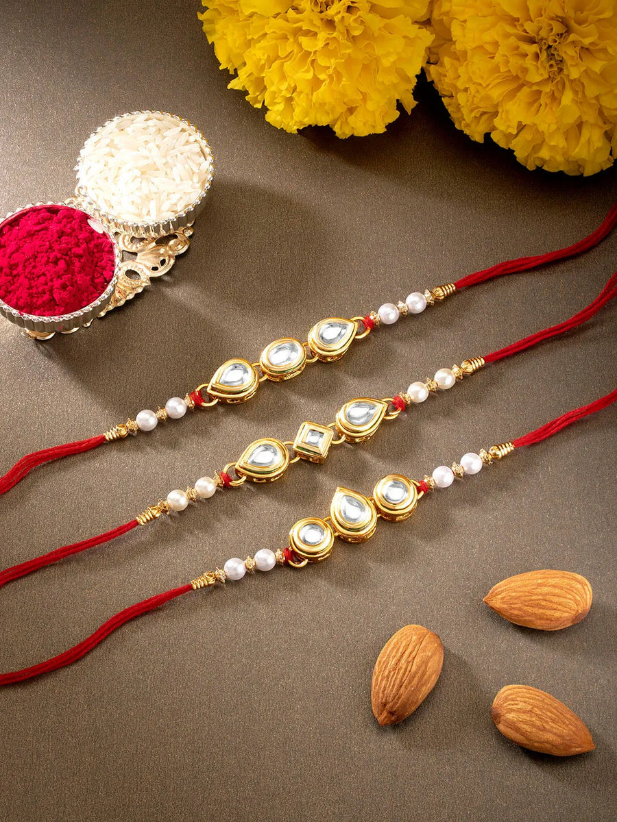 Peora Graceful Kundan Set of 3 Pearl Rakhi
