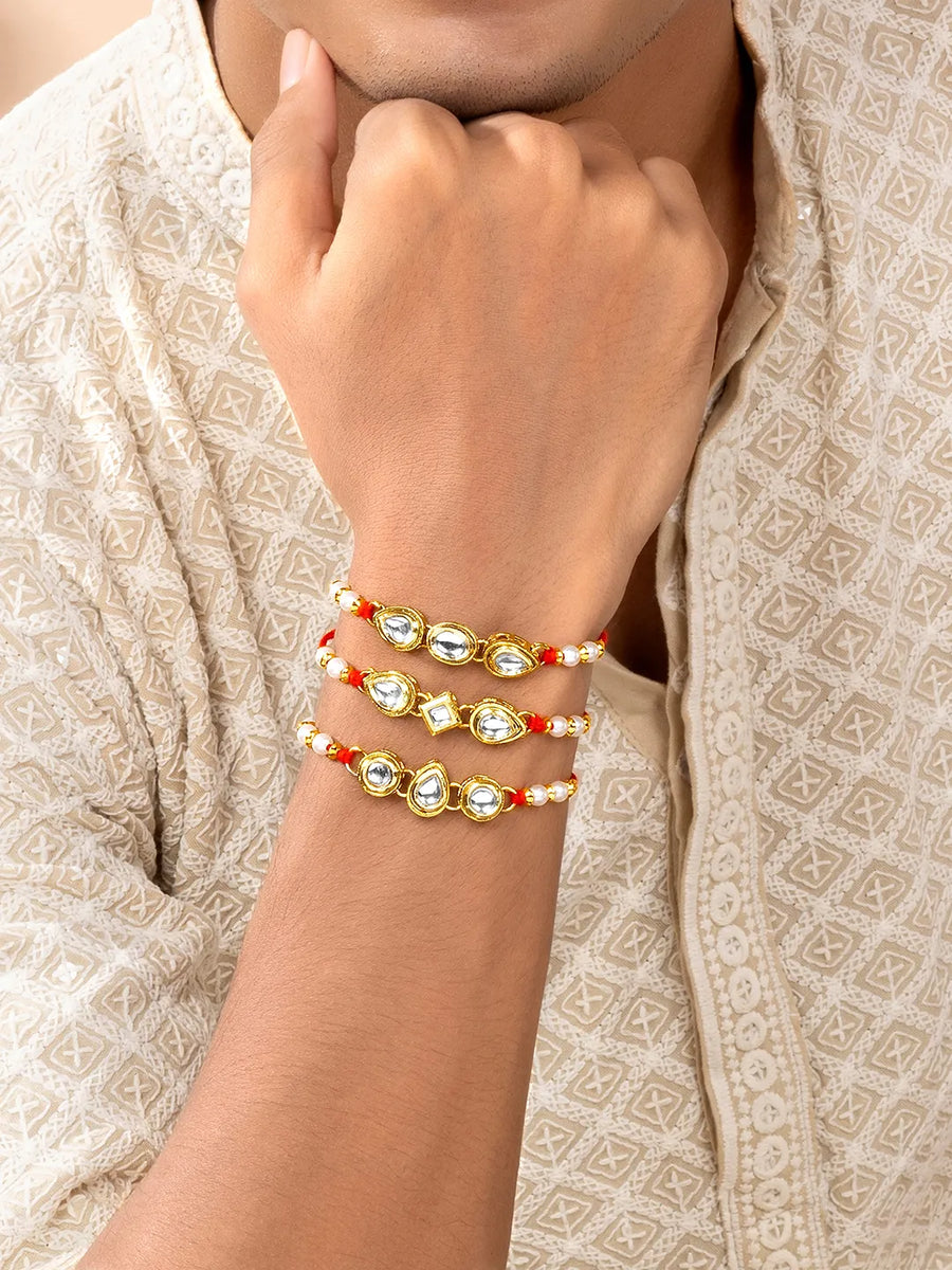 Peora Graceful Kundan Set of 3 Pearl Rakhi