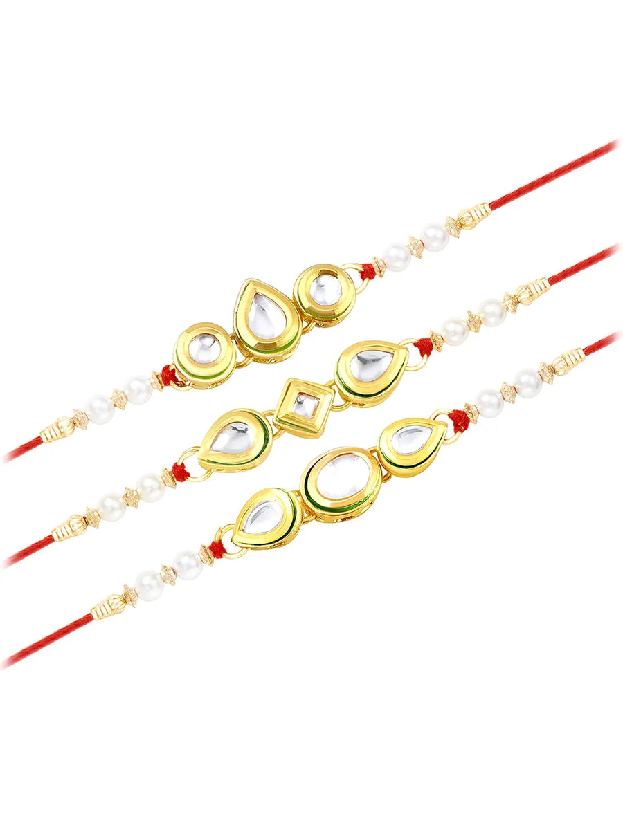 Peora Graceful Kundan Set of 3 Pearl Rakhi