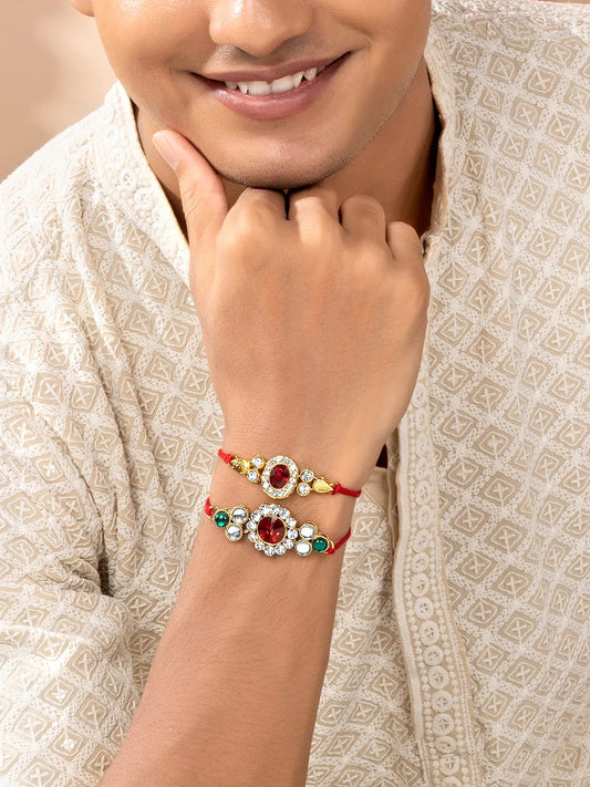 Peora Gem Glow Rakhi Set with Kundan Art