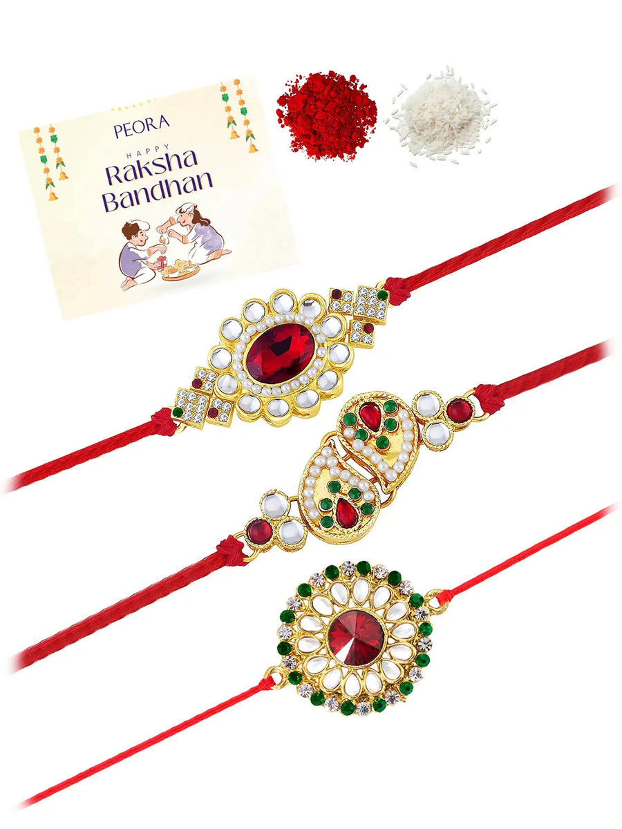 Peora Crystal Touch Kundan Thread Rakhi
