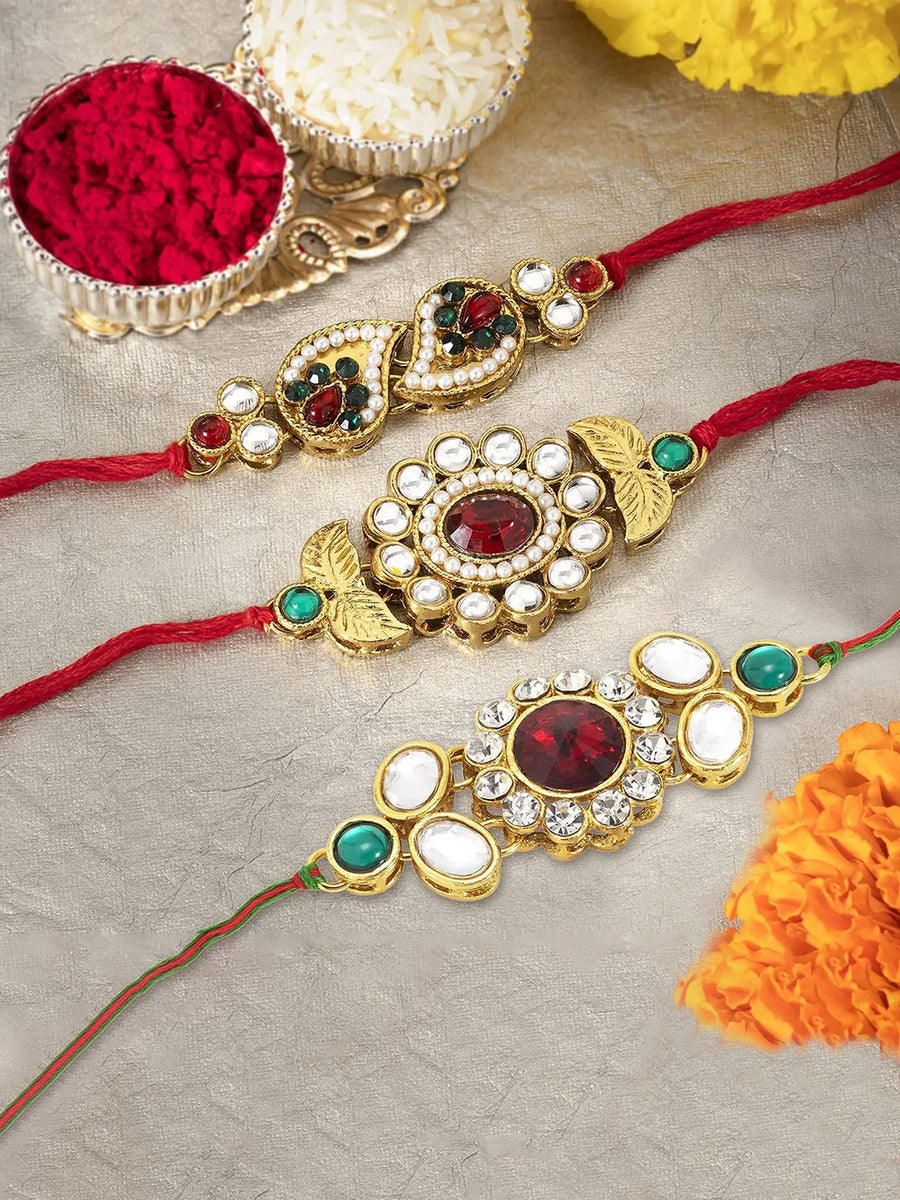 Peora Glorious Crystal Kundan Rakhi Combo